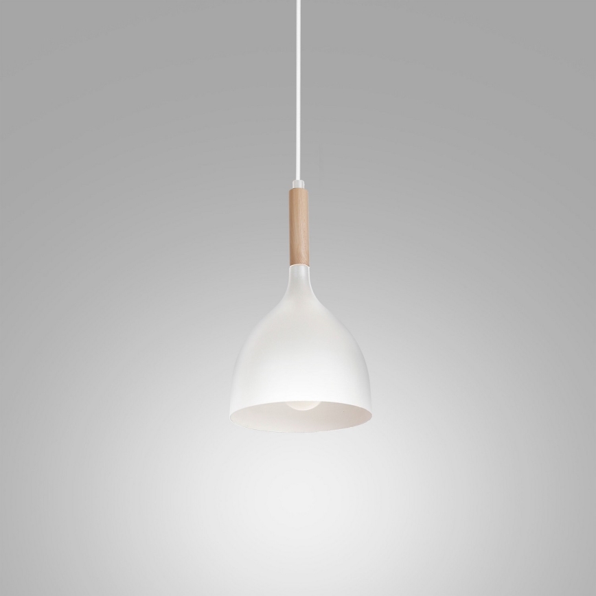 Candeeiro suspenso NOAK WOOD 1xE27/15W/230V branco/faia
