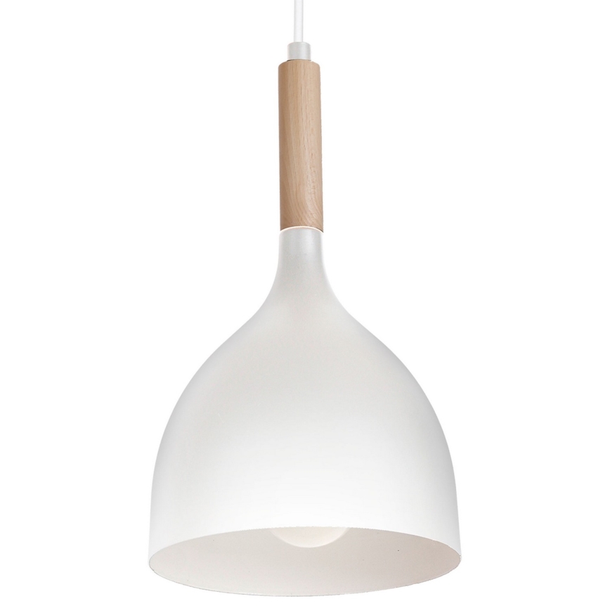 Candeeiro suspenso NOAK WOOD 1xE27/15W/230V branco/faia