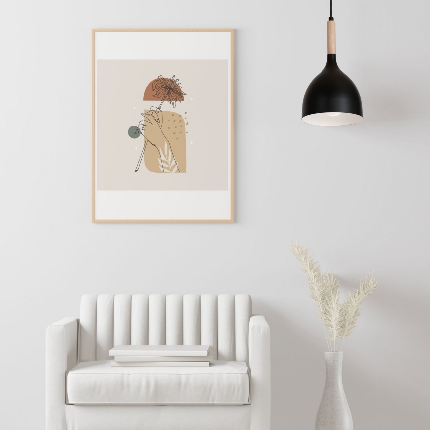 Candeeiro suspenso NOAK WOOD 1xE27/15W/230V preto/faia