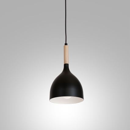 Candeeiro suspenso NOAK WOOD 1xE27/15W/230V preto/faia