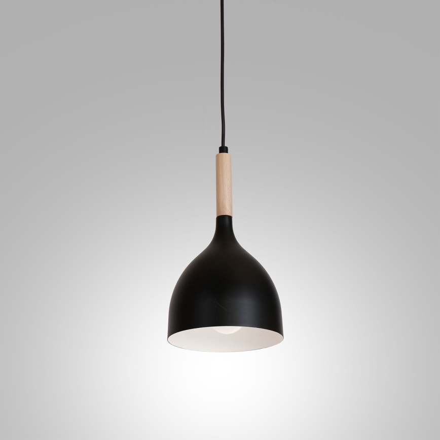 Candeeiro suspenso NOAK WOOD 1xE27/15W/230V preto/faia