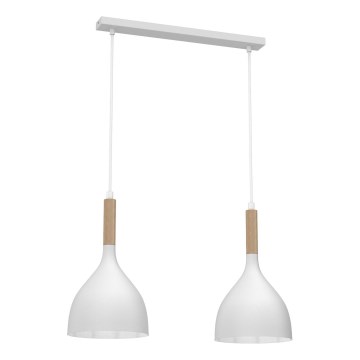 Candeeiro suspenso NOAK WOOD 2xE27/15W/230V branco/faia