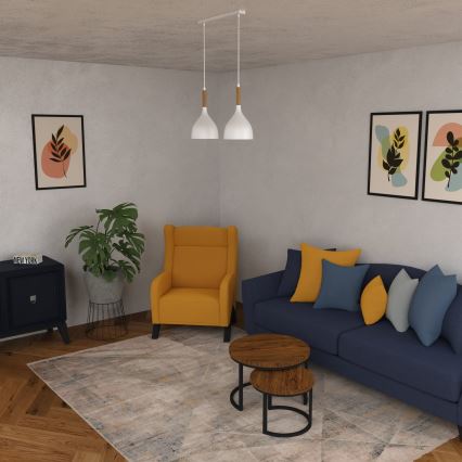 Candeeiro suspenso NOAK WOOD 2xE27/15W/230V branco/faia