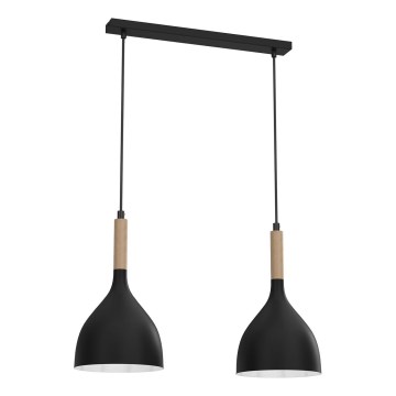 Candeeiro suspenso NOAK WOOD 2xE27/15W/230V preto/faia