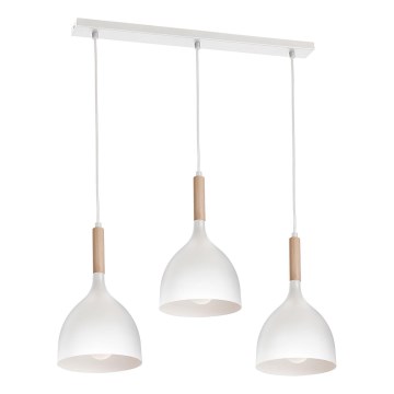 Candeeiro suspenso NOAK WOOD 3xE27/15W/230V branco/faia