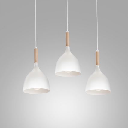 Candeeiro suspenso NOAK WOOD 3xE27/15W/230V branco/faia