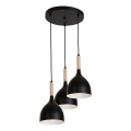 Candeeiro suspenso NOAK WOOD 3xE27/15W/230V preto/faia
