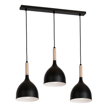 Candeeiro suspenso NOAK WOOD 3xE27/15W/230V preto/faia