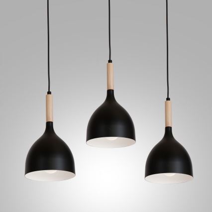 Candeeiro suspenso NOAK WOOD 3xE27/15W/230V preto/faia