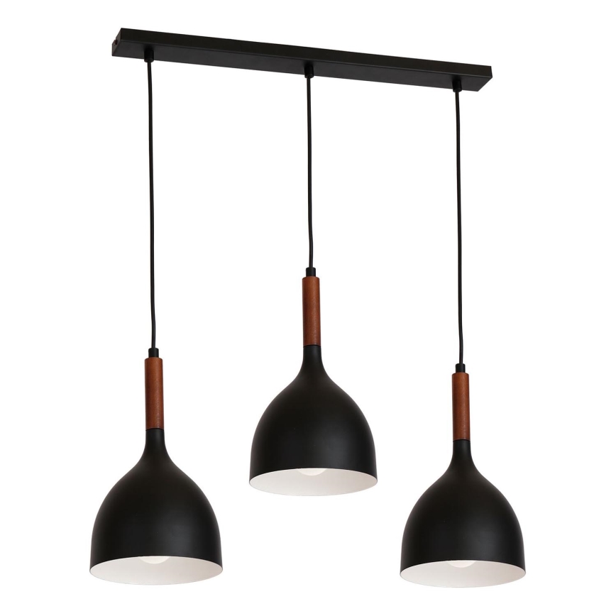Candeeiro suspenso NOAK WOOD 3xE27/15W/230V preto/faia