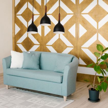 Candeeiro suspenso NOAK WOOD 3xE27/15W/230V preto/faia