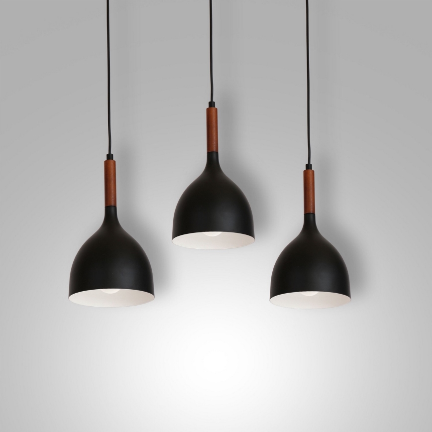 Candeeiro suspenso NOAK WOOD 3xE27/15W/230V preto/faia