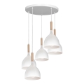 Candeeiro suspenso NOAK WOOD 5xE27/15W/230V branco/faia