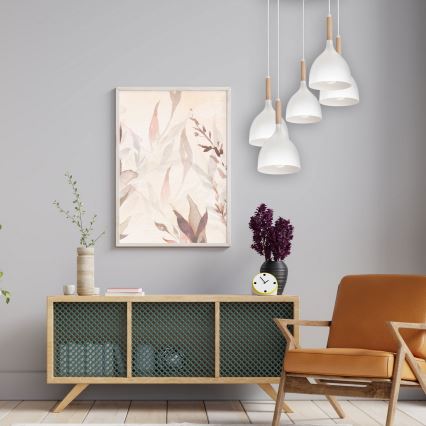 Candeeiro suspenso NOAK WOOD 5xE27/15W/230V branco/faia