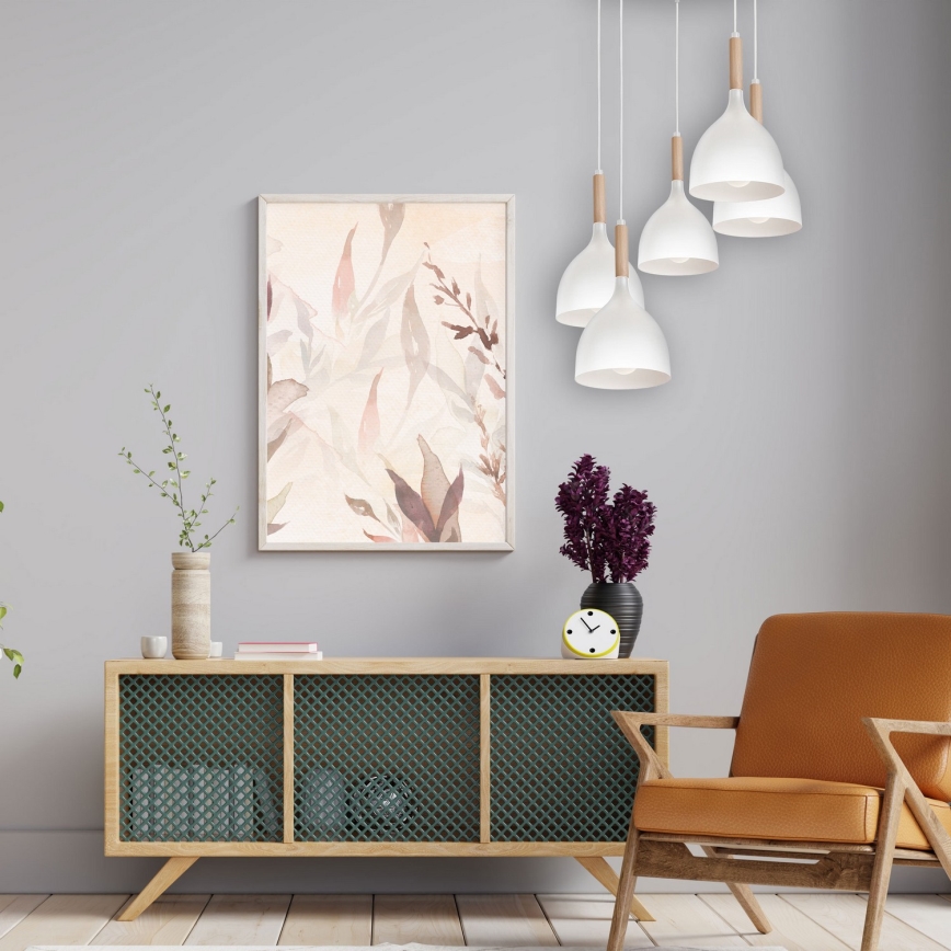 Candeeiro suspenso NOAK WOOD 5xE27/15W/230V branco/faia