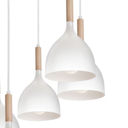 Candeeiro suspenso NOAK WOOD 5xE27/15W/230V branco/faia