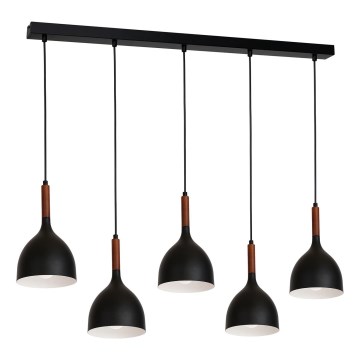 Candeeiro suspenso NOAK WOOD 5xE27/15W/230V preto/faia