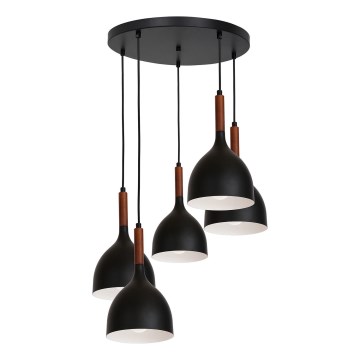 Candeeiro suspenso NOAK WOOD 5xE27/15W/230V preto/faia