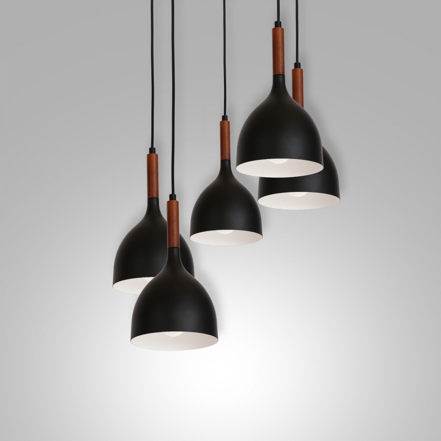Candeeiro suspenso NOAK WOOD 5xE27/15W/230V preto/faia