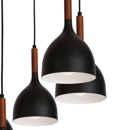 Candeeiro suspenso NOAK WOOD 5xE27/15W/230V preto/faia