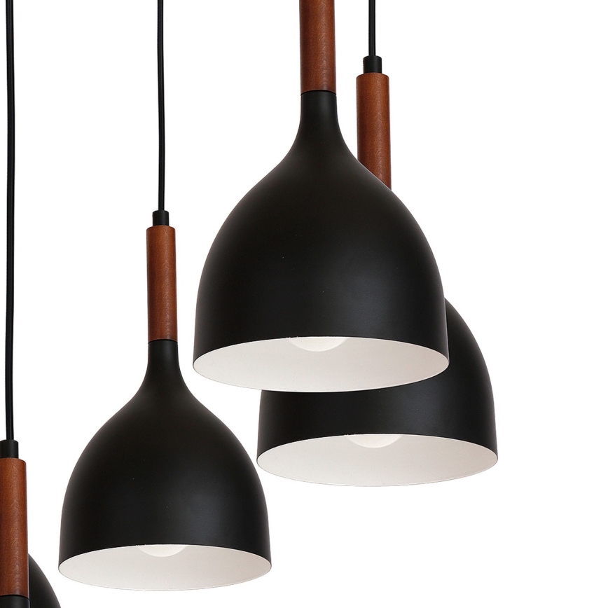 Candeeiro suspenso NOAK WOOD 5xE27/15W/230V preto/faia