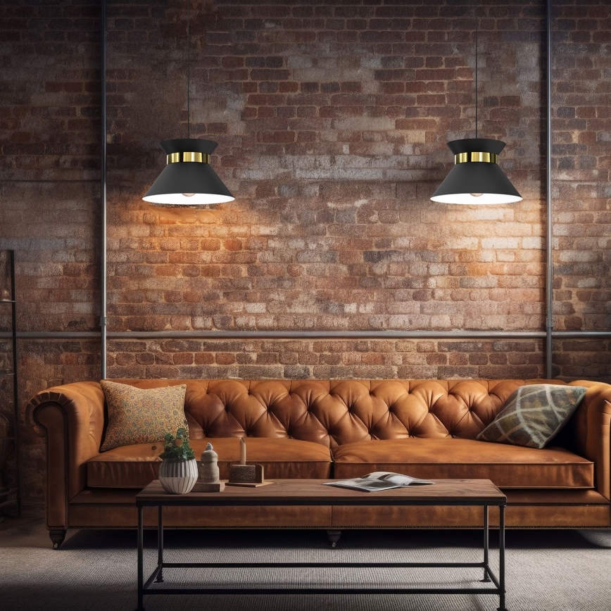 Candeeiro suspenso NORGE 1xE27/15W/230V preto/dourado