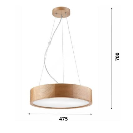 Candeeiro de teto suspenso OAK 3xE27/60W/230V carvalho ? 47,5 cm