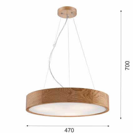 Candeeiro de teto suspenso OAK 3xE27/60W/230V carvalho ? 47,5 cm