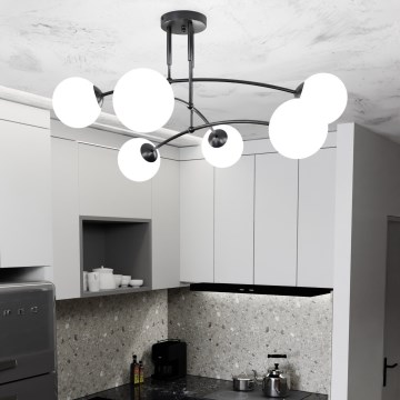 Candeeiro suspenso PREGOS 6xE14/10W/230V preto/branco