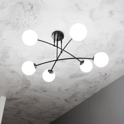 Candeeiro suspenso PREGOS 6xE14/10W/230V preto/branco