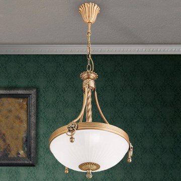 Candeeiro suspenso ROCCA 3xE27/60W/230V diâmetro 32 cm bronze/branco