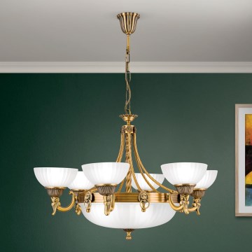 Candeeiro suspenso ROCCA 9xE27/60W/230V diâmetro 75 cm bronze/branco