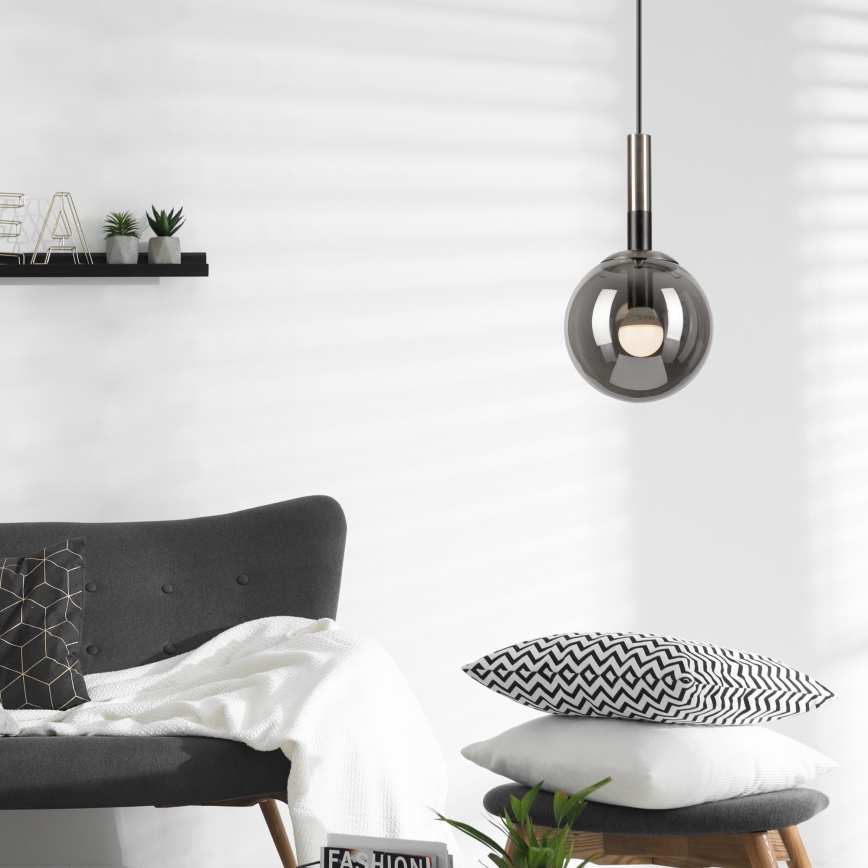 Candeeiro suspenso ROLLO 1xE14/5W/230V cromado mate/fumado