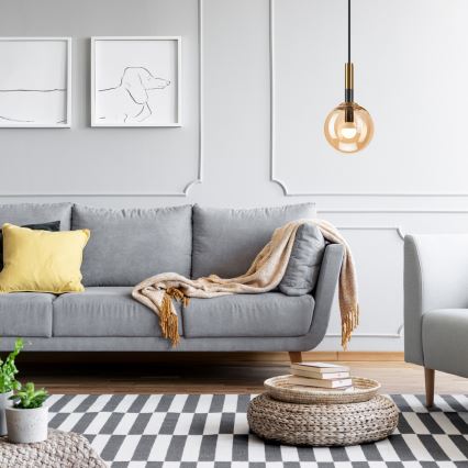 Candeeiro suspenso ROLLO 1xE14/5W/230V dourado/fumado bege