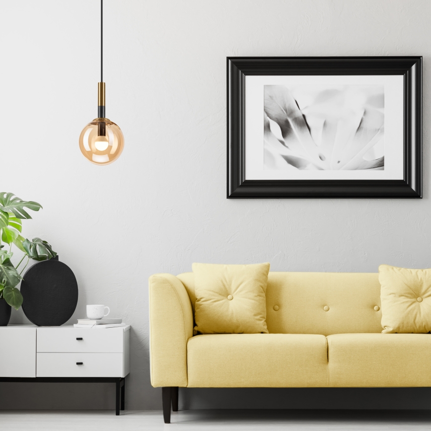 Candeeiro suspenso ROLLO 1xE14/5W/230V dourado/fumado bege