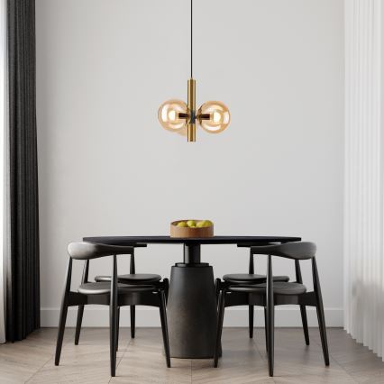 Candeeiro suspenso ROLLO 3xE14/5W/230V dourado/fumado bege