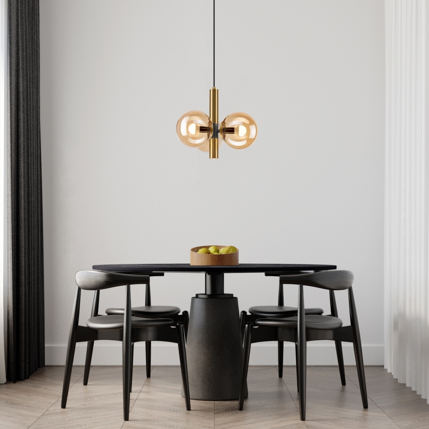 Candeeiro suspenso ROLLO 3xE14/5W/230V dourado/fumado bege