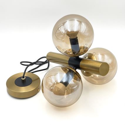 Candeeiro suspenso ROLLO 3xE14/5W/230V dourado/fumado bege