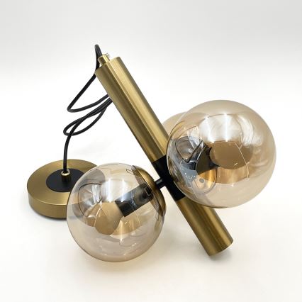 Candeeiro suspenso ROLLO 3xE14/5W/230V dourado/fumado bege