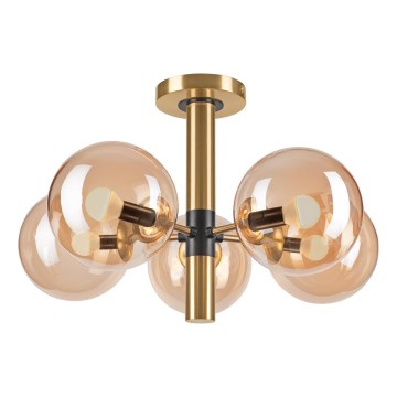 Candeeiro suspenso ROLLO 5xE14/5W/230V dourado/fumado bege