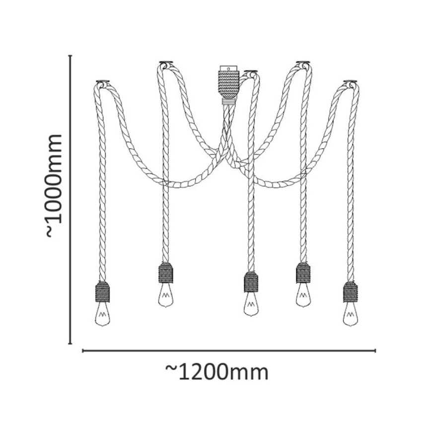Candeeiro suspenso ROPE CASA 5xE27/12W/230V aranha