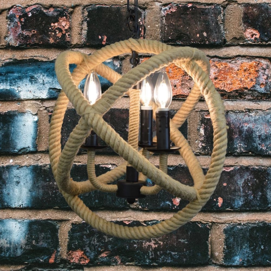 Candeeiro suspenso ROPE GLOBO 3xE14/10W/230V