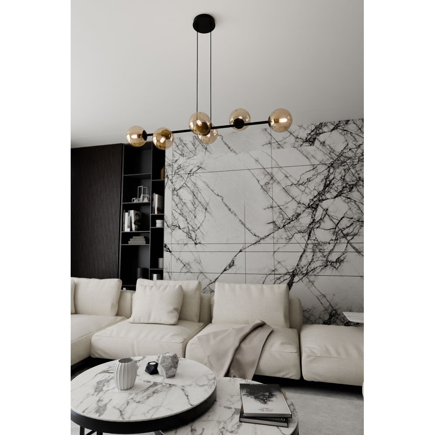 Candeeiro suspenso ROSSI 6xE14/10W/230V preto/bege