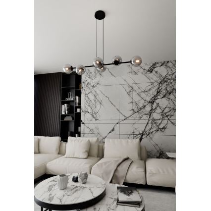 Candeeiro suspenso ROSSI 6xE14/10W/230V preto/cinzento