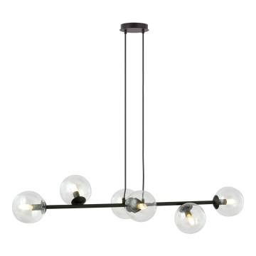 Candeeiro suspenso ROSSI 6xE14/10W/230V preto/transparente
