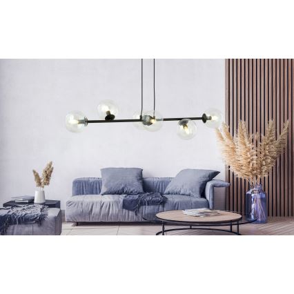 Candeeiro suspenso ROSSI 6xE14/10W/230V preto/transparente