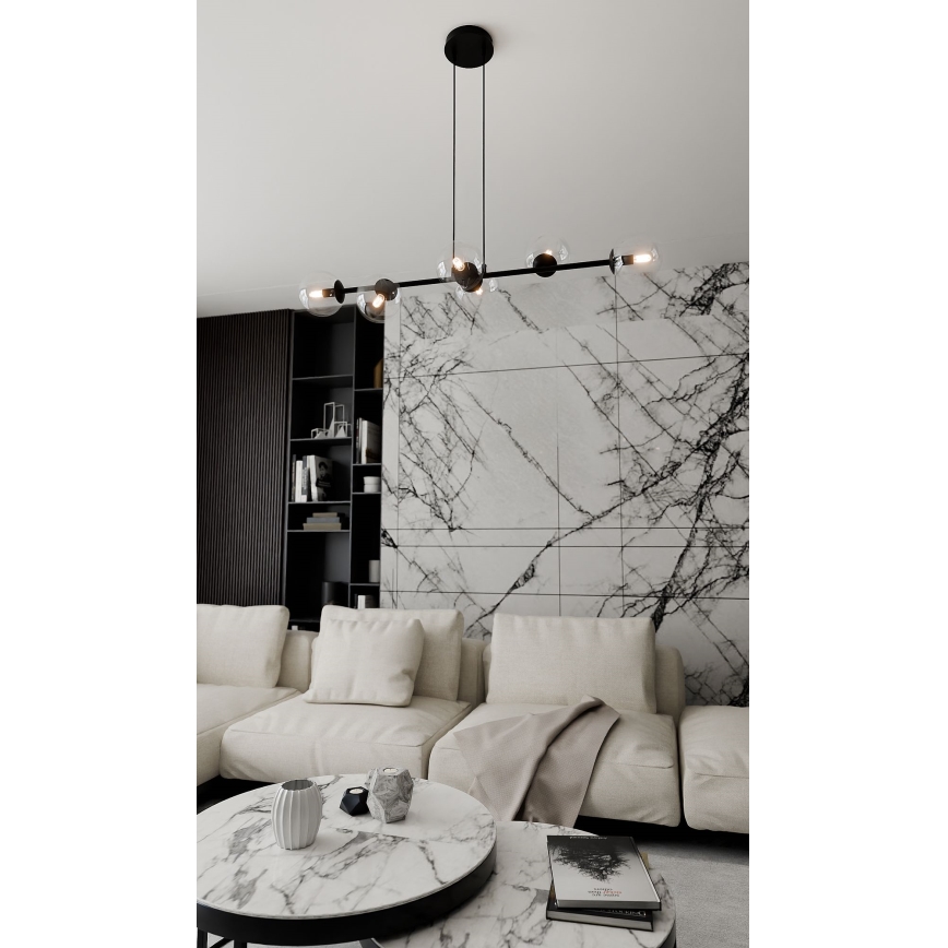 Candeeiro suspenso ROSSI 6xE14/10W/230V preto/transparente