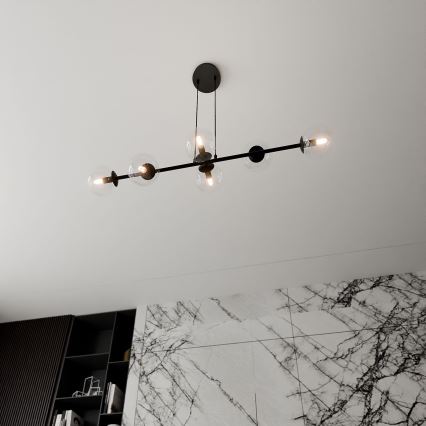 Candeeiro suspenso ROSSI 6xE14/10W/230V preto/transparente