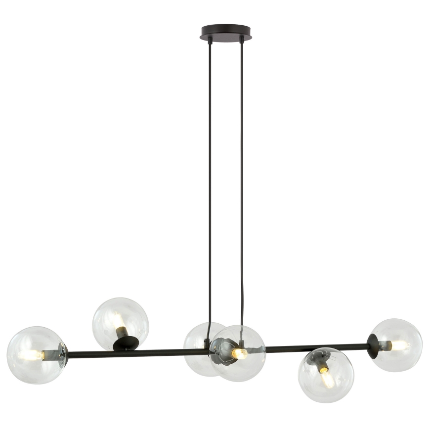 Candeeiro suspenso ROSSI 6xE14/10W/230V preto/transparente