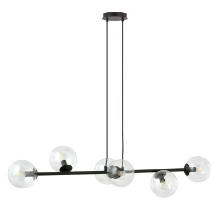 Candeeiro suspenso ROSSI 6xE14/10W/230V preto/transparente